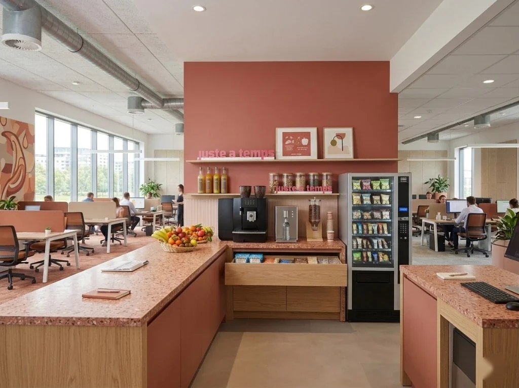 Distributeur automatique de boissons et snacks en open space